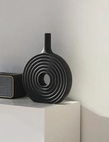 Ringevase | Keramikvasen im modernen Design | Weiß & Schwarz – Bild 2