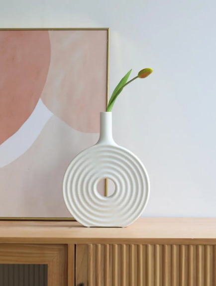 Ringevase | Keramikvasen im modernen Design | Weiß & Schwarz – Bild 3