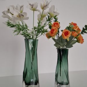 Moderne Grüne gedrehte Glasvase Design | Blumenvase Deko Wohnzimmer 19cm oder 24cm