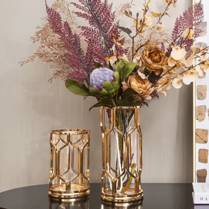 Vasen mit Goldgestell | Moderne Glasvasen | Wohnzimmer Deko